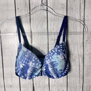 Victoria's Secret's Blue printed Lined Demi-Buste Double Bra Size 32DD